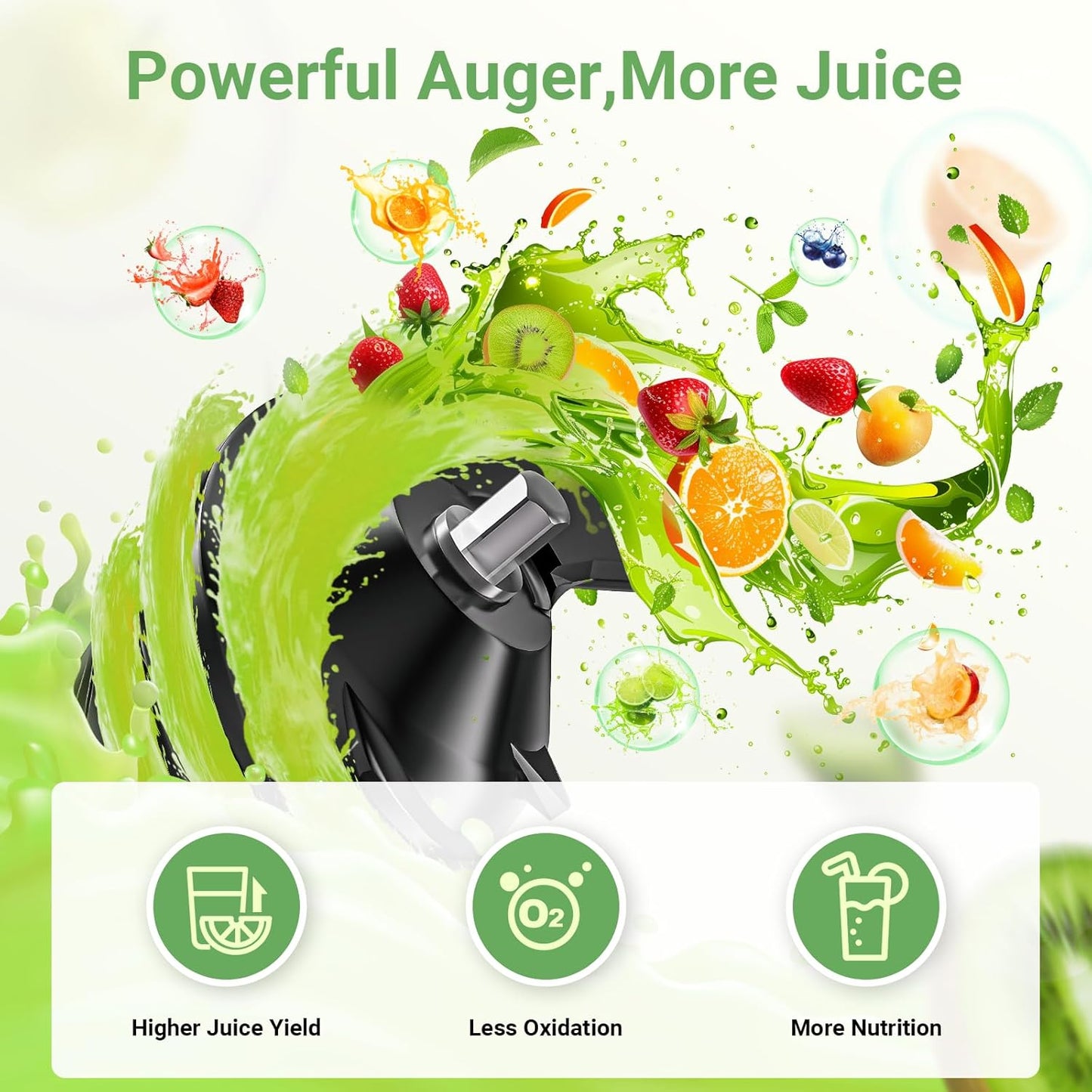 AMZCHEF Cold Press Slow Juicer with 1.5L Feeding Chute for Whole Fruit Gray DEMO