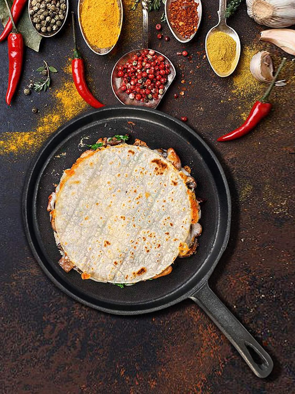 Tortillada 26cm Pre-Seasoned Cast Iron Griddle Pan with Hot Handle Holder DEMO