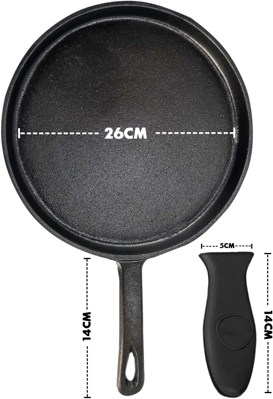 Tortillada 26cm Pre-Seasoned Cast Iron Griddle Pan with Hot Handle Holder DEMO
