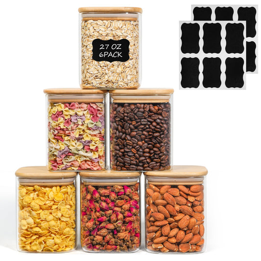 ComSaf Glass Food Storage Jars Set of 6 Airtight Containers Transparent 0.8Qt*6