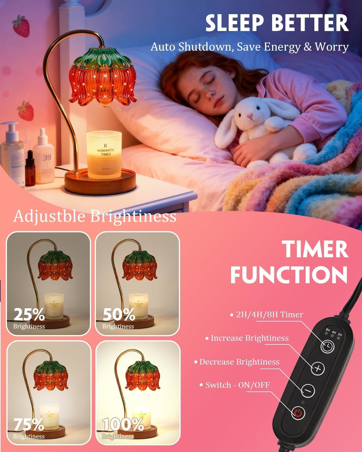 Deyagoo Strawberry Candle Warmer Lamp with Timer - Electric Fragrance DEMO