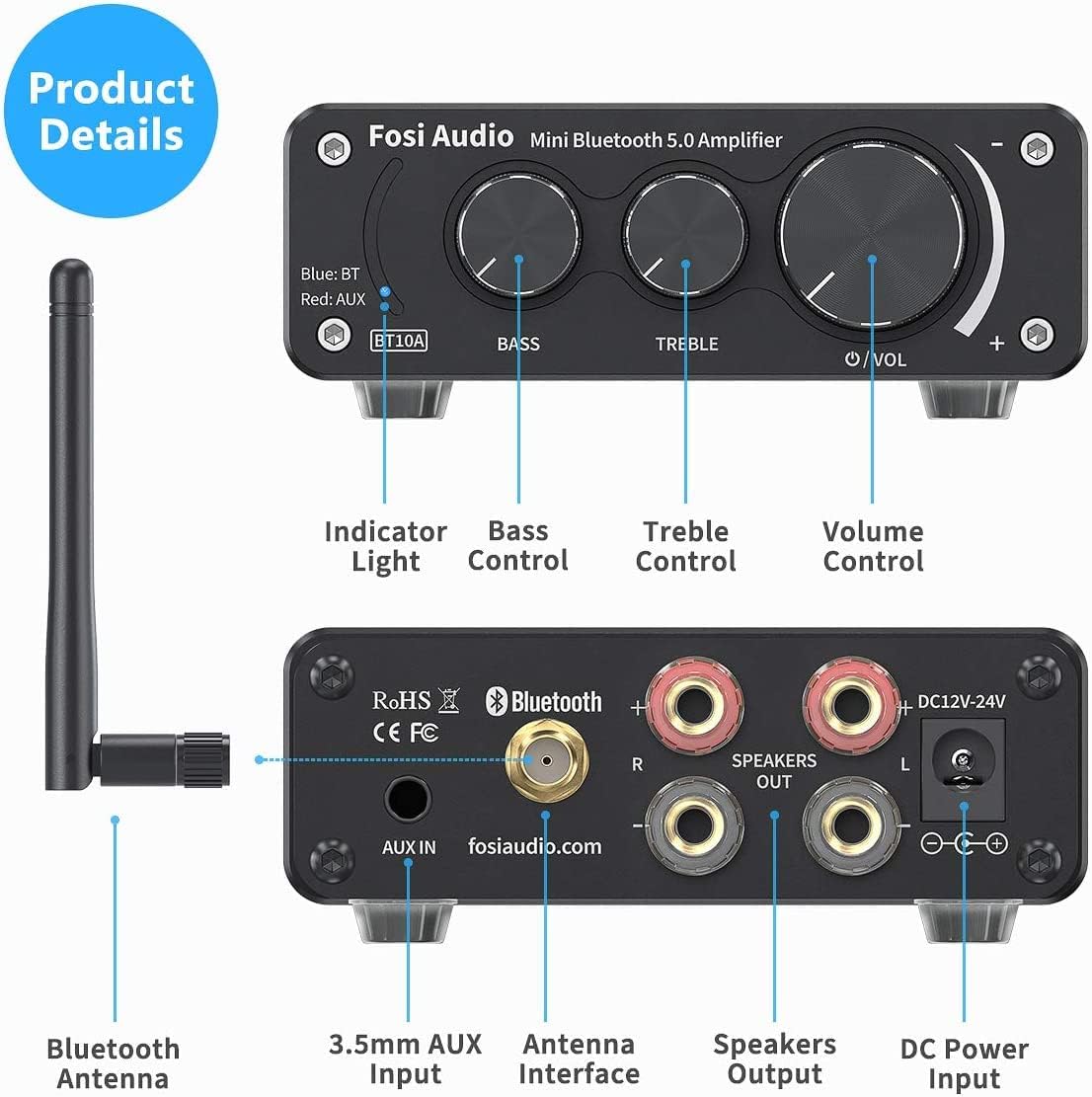 Fosi Audio Bluetooth 5.0 Stereo Amplifier - 2 Channel Class D Power Amp DEMO