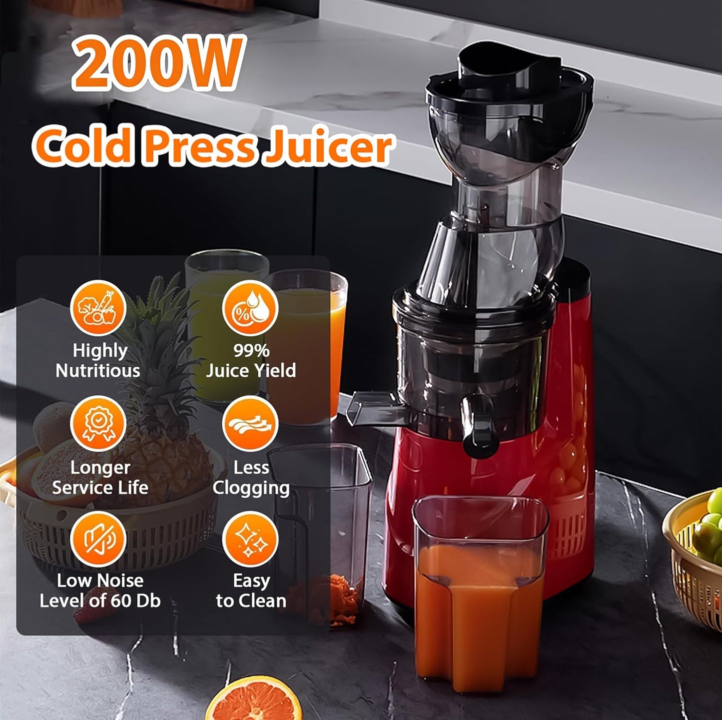 BELEAAD Slow Masticating Juicer Machine with 80mm Chute, Black, for Whole DEMO