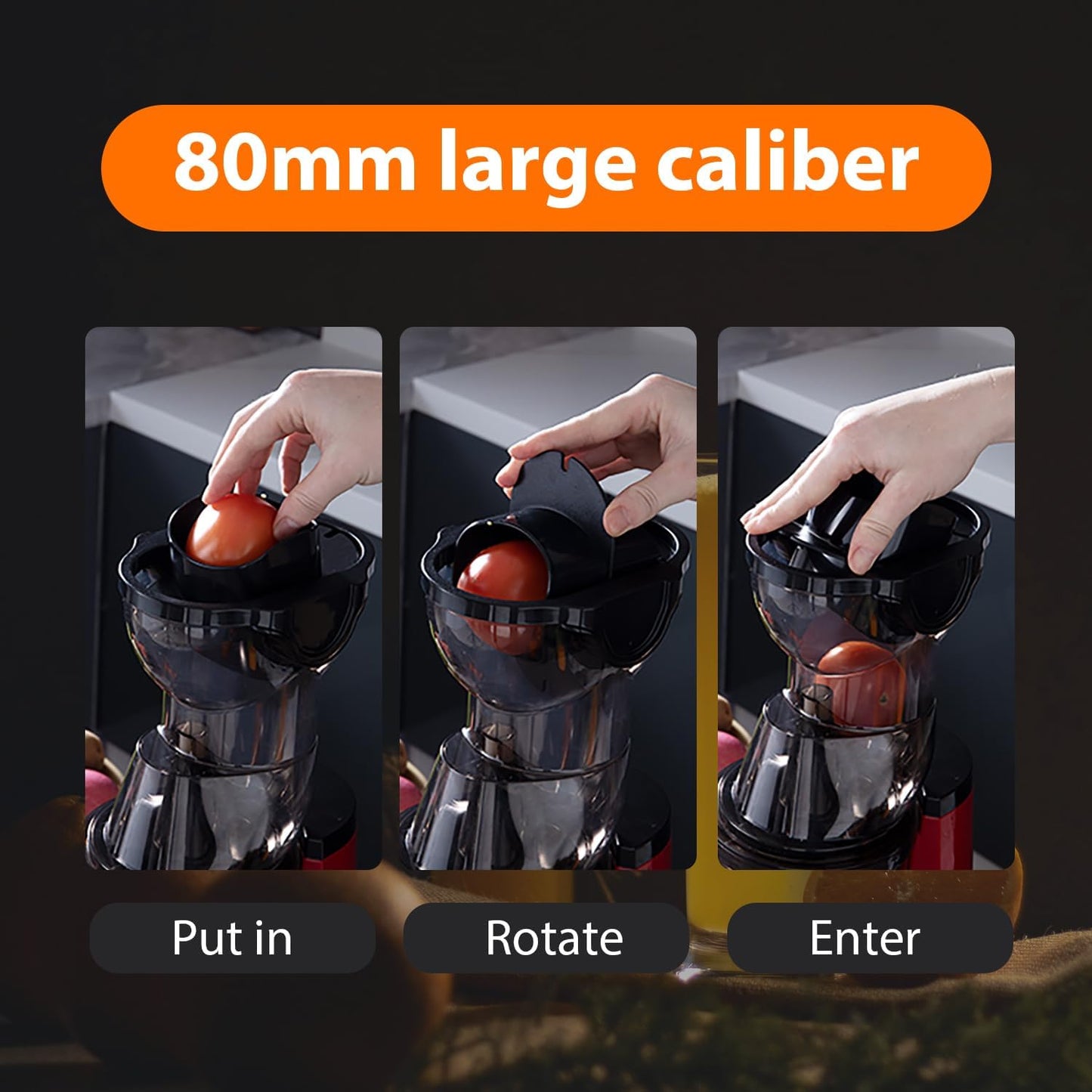 BELEAAD Slow Masticating Juicer Machine with 80mm Chute, Black, for Whole DEMO