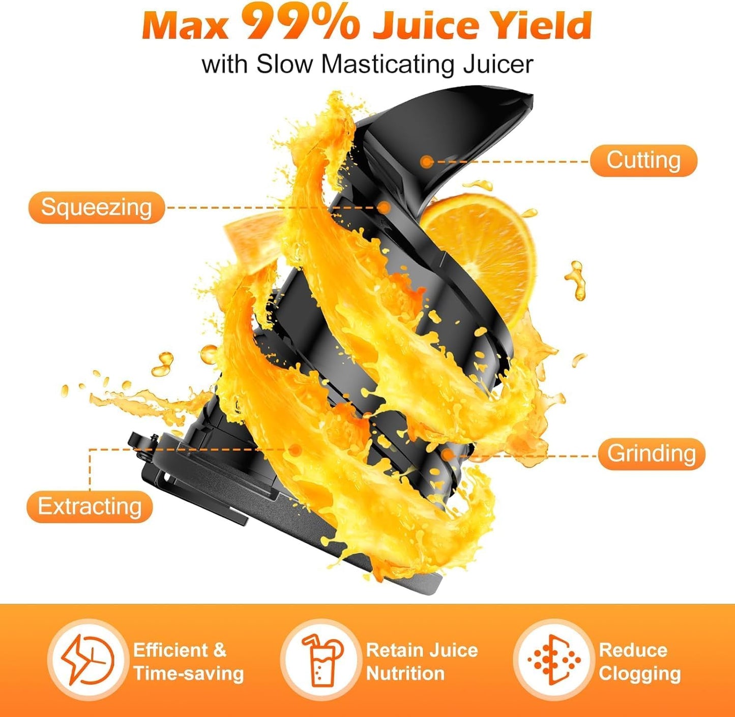 BELEAAD Slow Masticating Juicer Machine with 80mm Chute, Black, for Whole DEMO