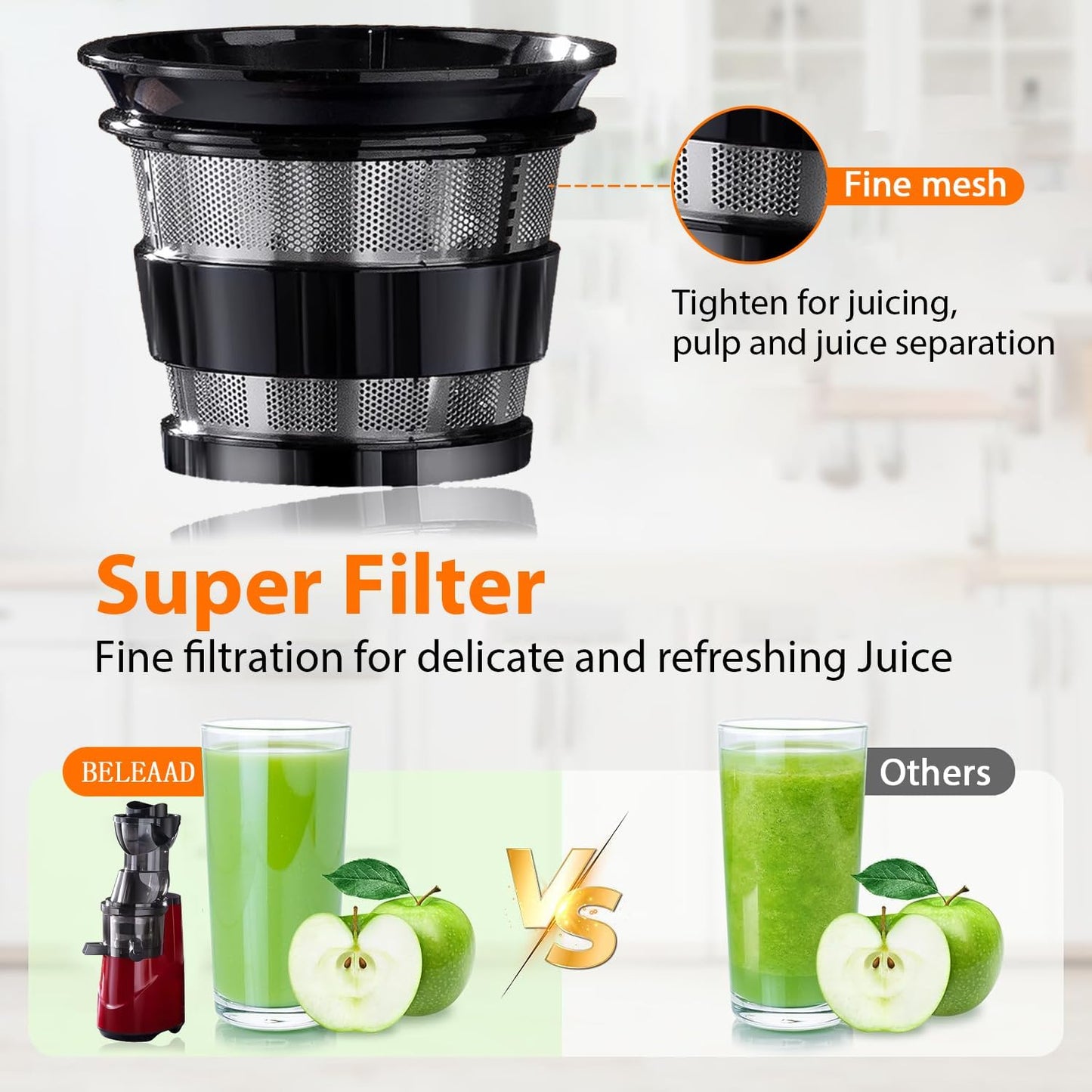 BELEAAD Slow Masticating Juicer Machine with 80mm Chute, Black, for Whole DEMO