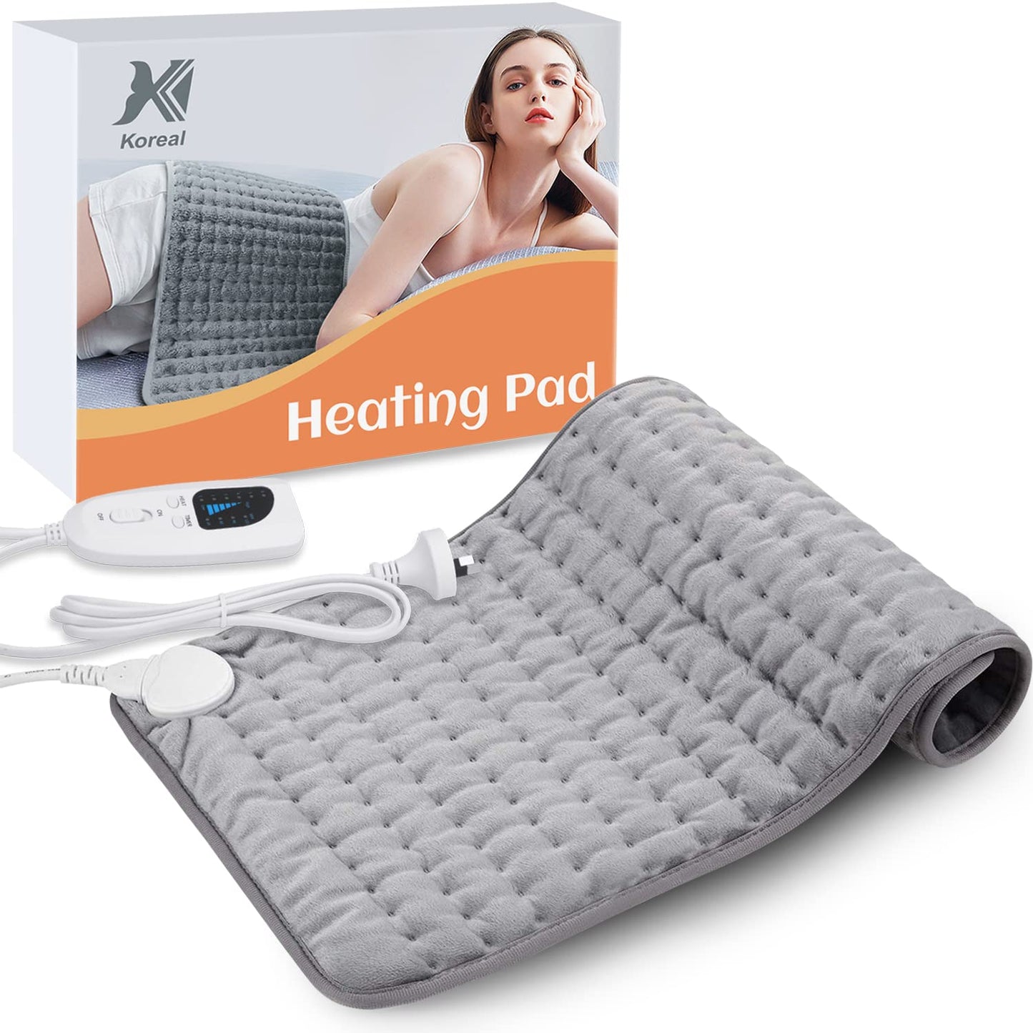 Koreal Electric Heating Pad for Back, Shoulder & Neck Cramps Relief Grey DEMO