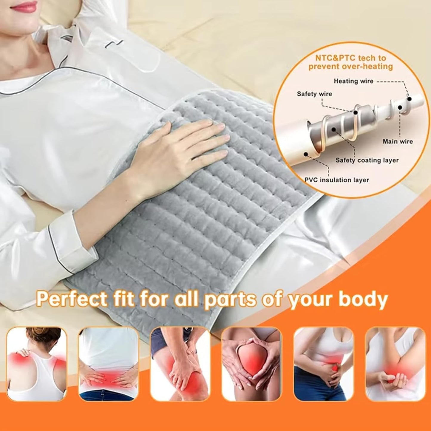 Koreal Electric Heating Pad for Back, Shoulder & Neck Cramps Relief Grey DEMO
