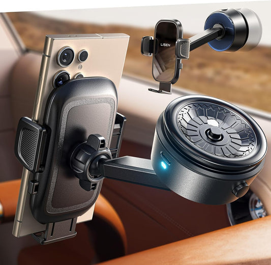 LISEN 360° Adjustable Vacuum Car Phone Holder for iPhone Dash-Mounted DEMO