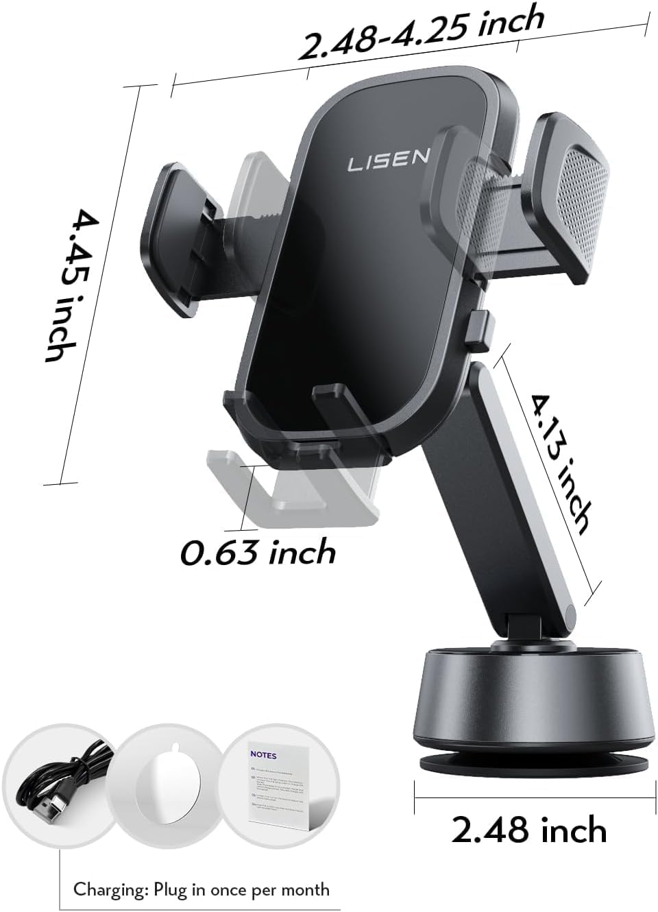 LISEN 360° Adjustable Vacuum Car Phone Holder for iPhone Dash-Mounted DEMO