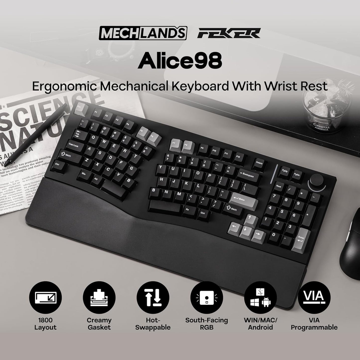 MechLands Ergonomic 98-Key Custom Mechanical Gaming Keyboard in Black DEMO