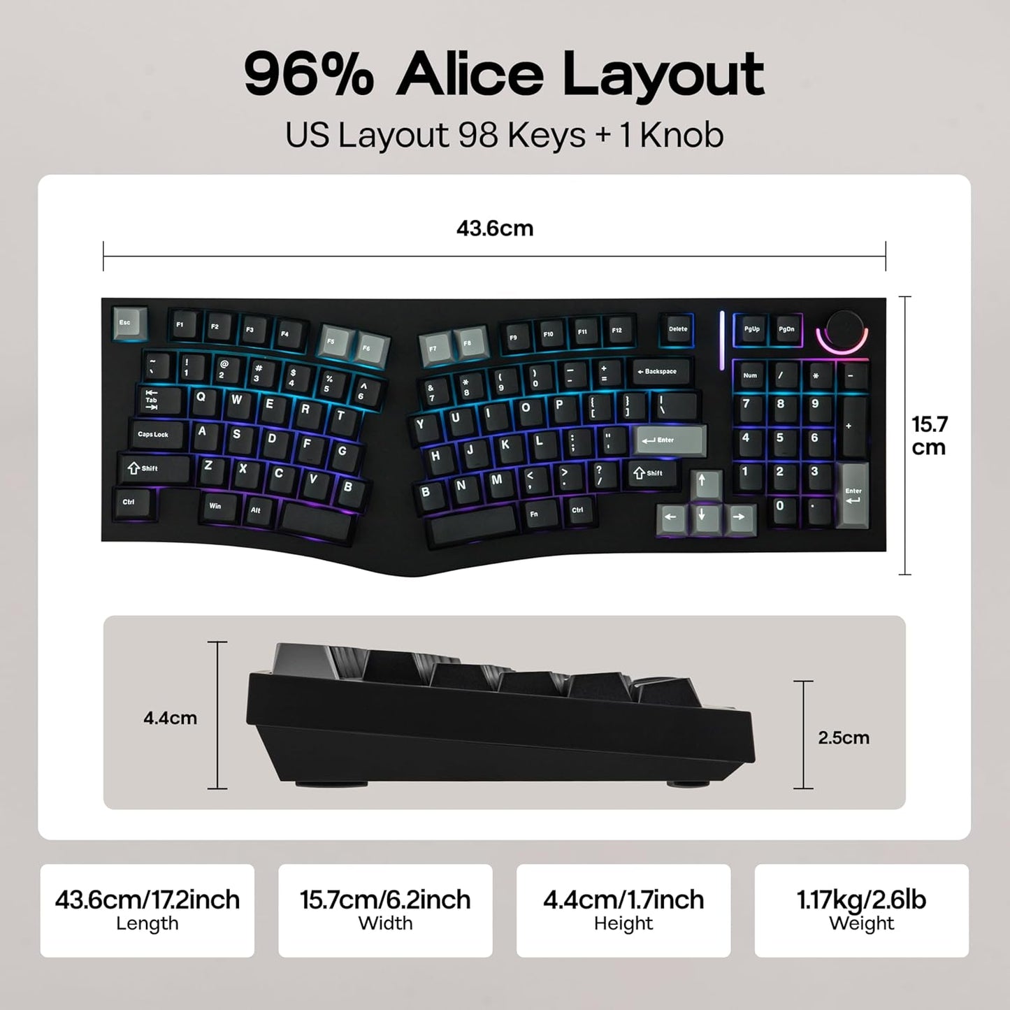 MechLands Ergonomic 98-Key Custom Mechanical Gaming Keyboard in Black DEMO