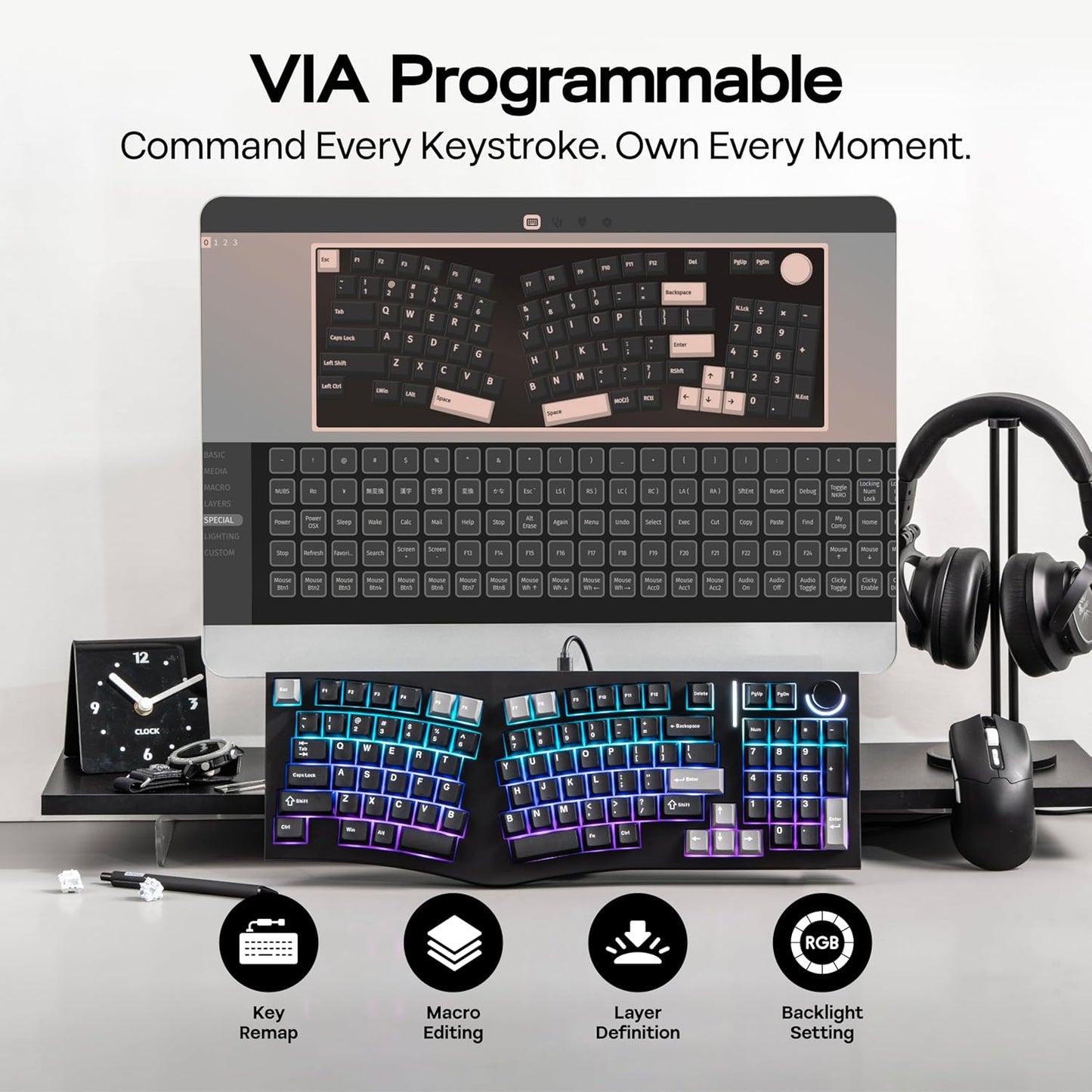 MechLands Ergonomic 98-Key Custom Mechanical Gaming Keyboard in Black DEMO