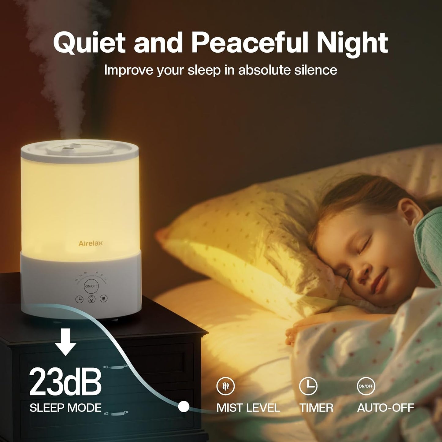 Airelax Humidifier 2.5L Air Humidifier for Bedroom Baby Room Cool Mist Small Hum