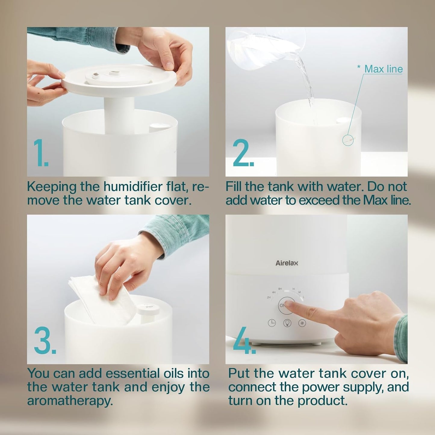 Airelax Humidifier 2.5L Air Humidifier for Bedroom Baby Room Cool Mist Small Hum