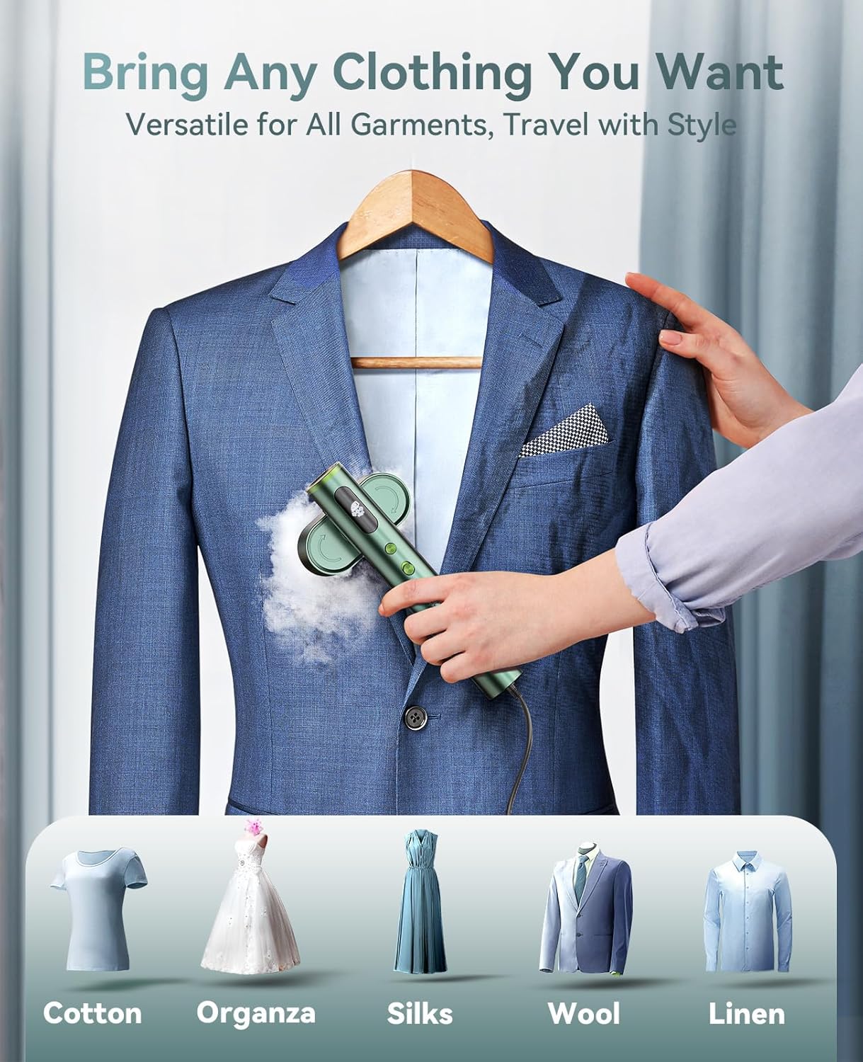Jack & Rose Portable Garment Steamer and Iron 2-in-1 - Green Compact DEMO