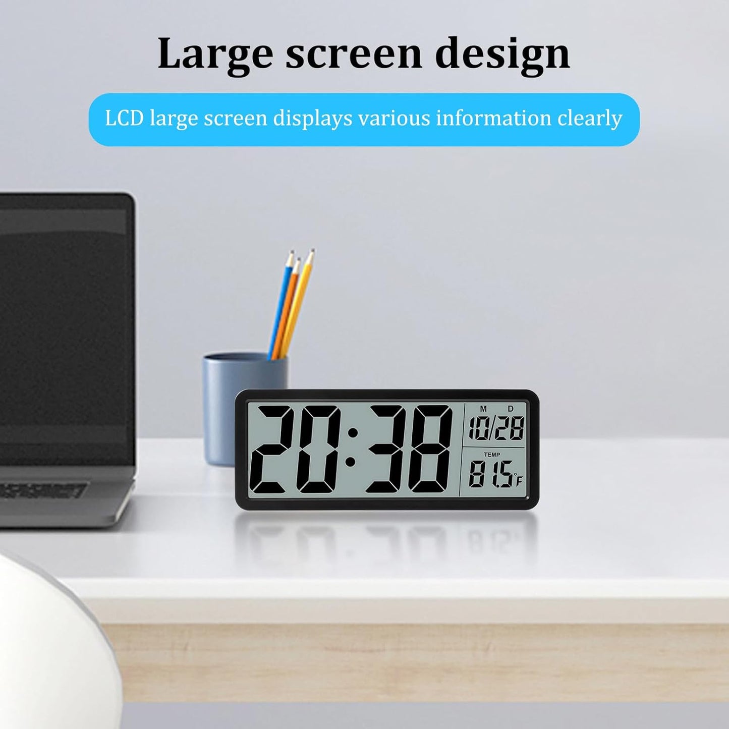 RdjEokf Digital Wall Clock with Large LED Temperature Display Size 20.2 x DEMO