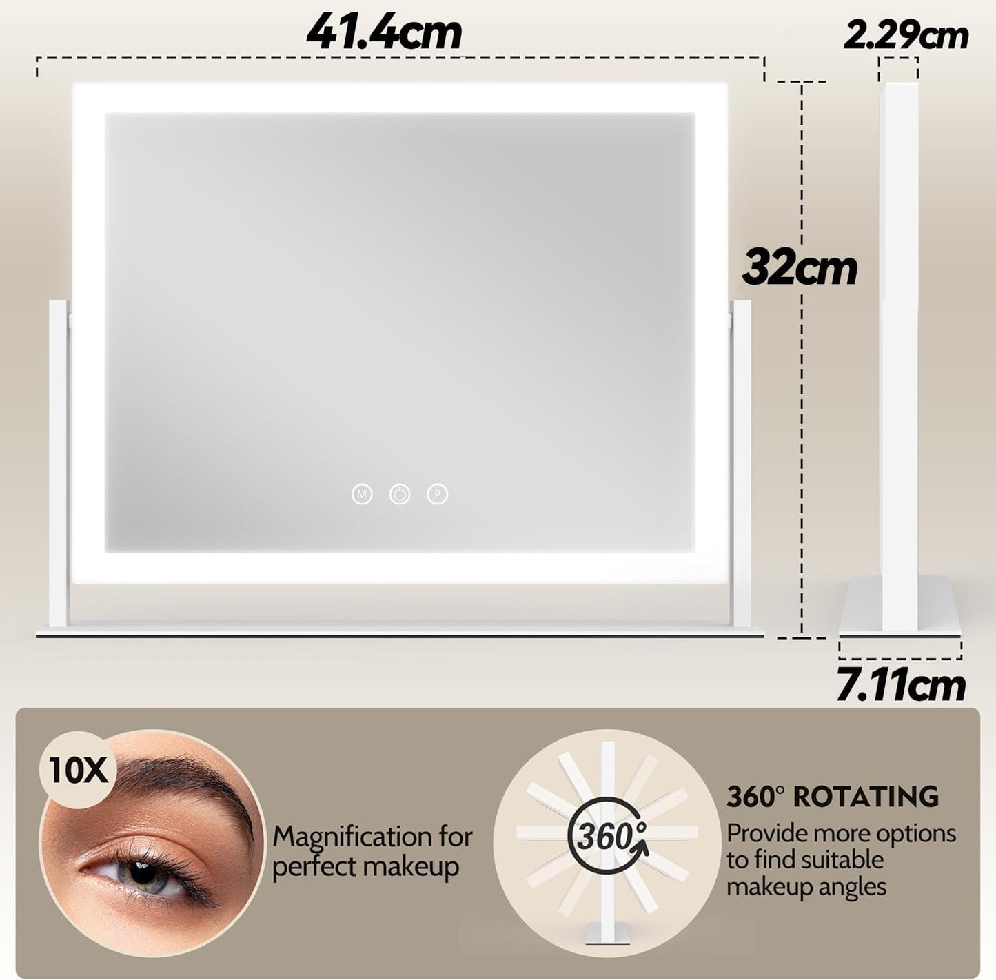 Telfun Lighted Makeup Mirror with 10X Magnification Vanity Lights White DEMO