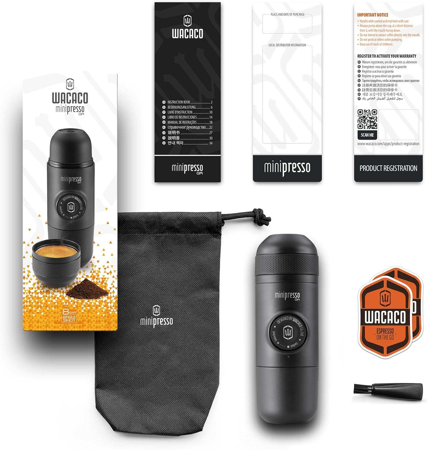 WACACO Minipresso GR Portable Espresso Machine for Ground Coffee, Black DEMO