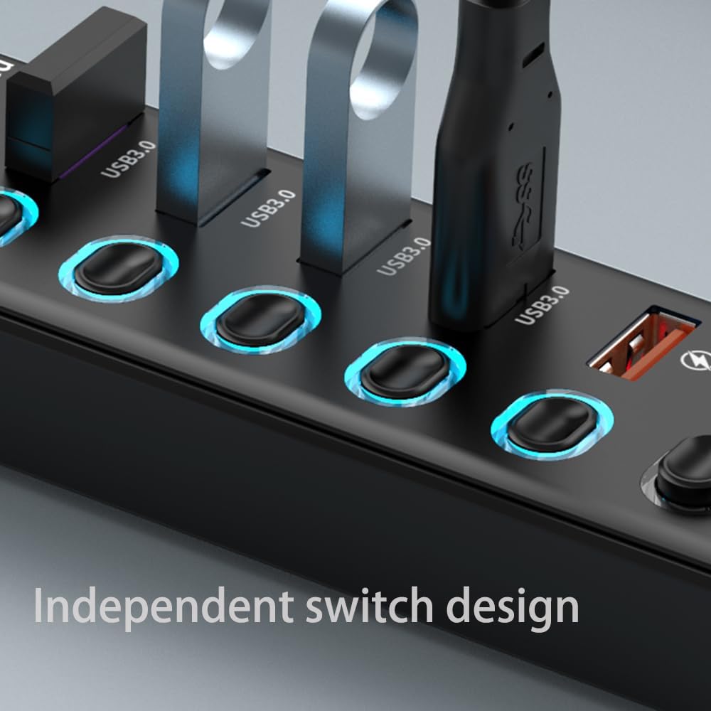 Wattlink 6-Port USB 3.0 Hub Splitter with 24W Power Adapter, Black, 70W Max DEMO