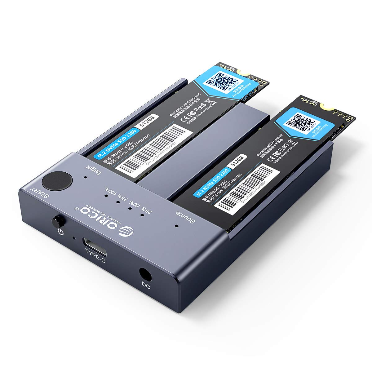 ORICO Dual-Bay NVMe SSD Docking Station USB-C to M.2 SATA Enclosure Gray DEMO