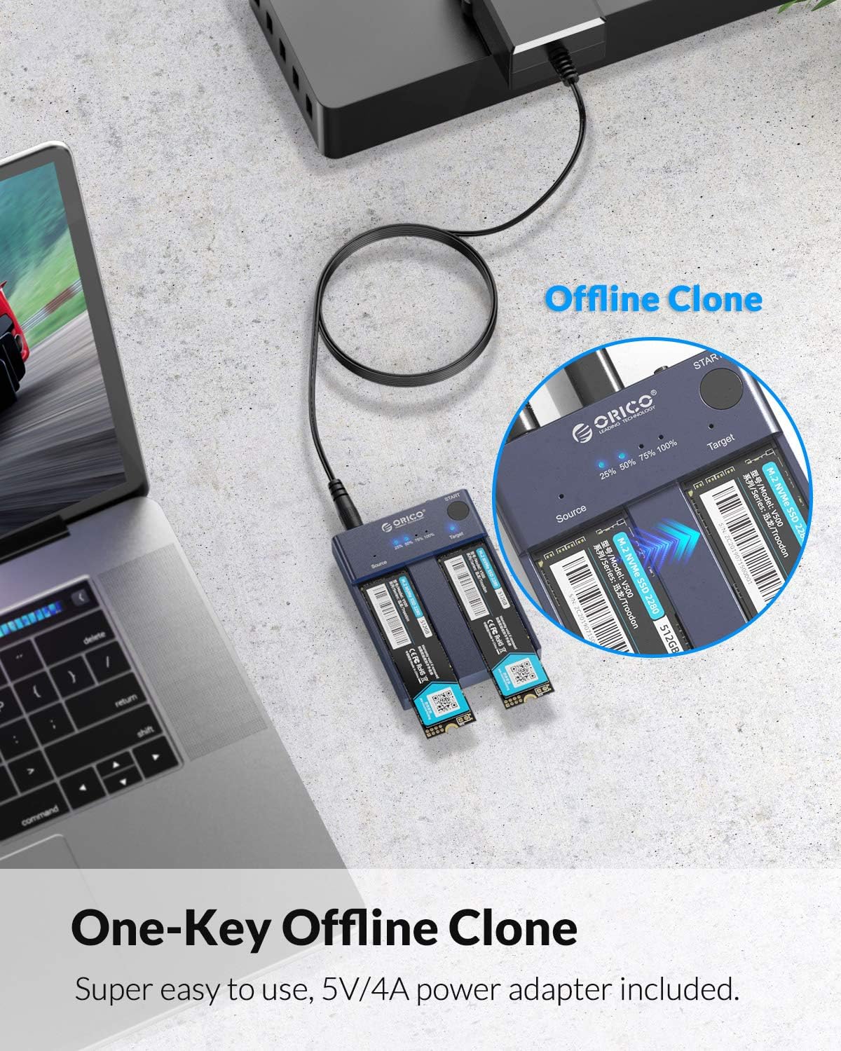 ORICO Dual-Bay NVMe SSD Docking Station USB-C to M.2 SATA Enclosure Gray DEMO