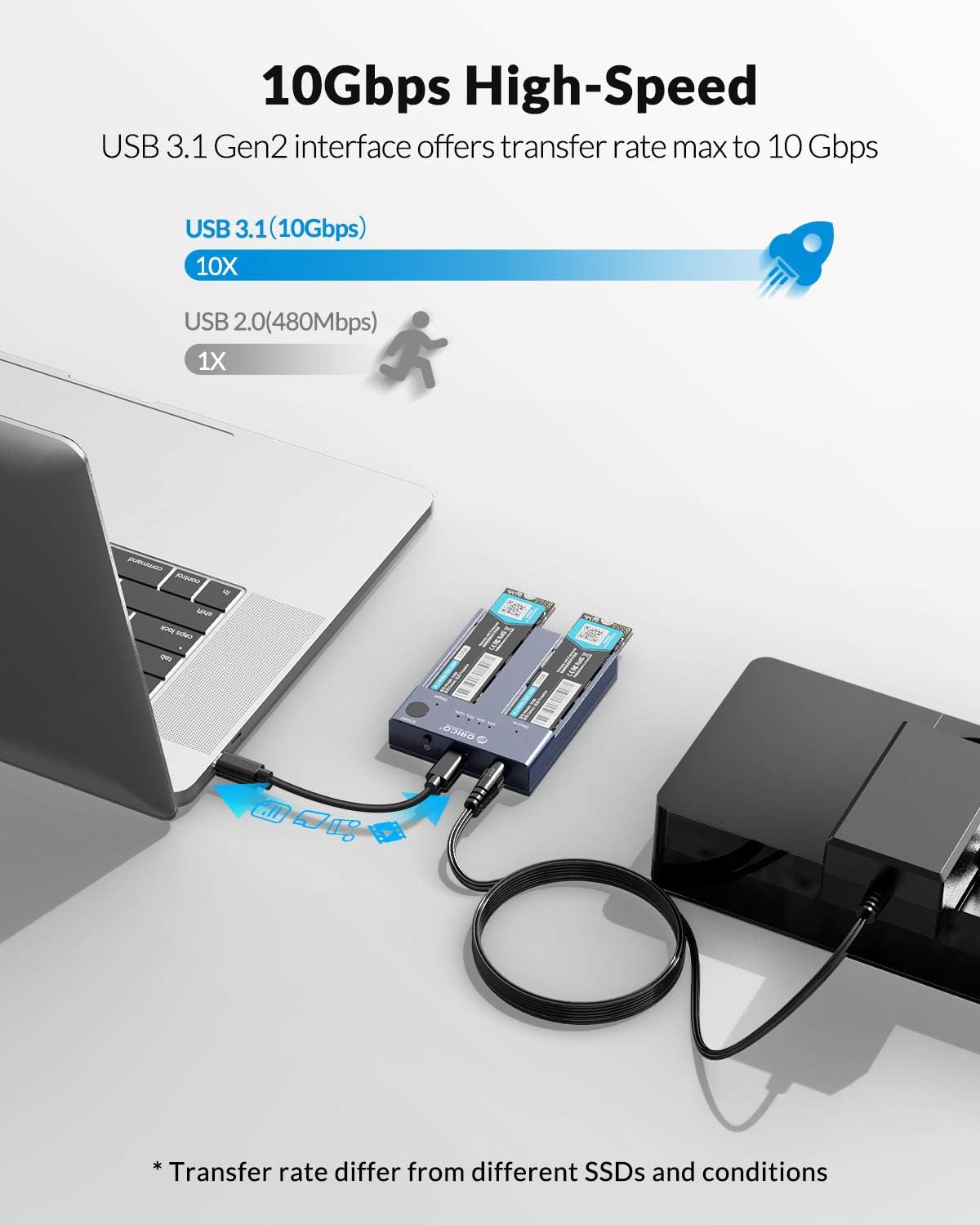 ORICO Dual-Bay NVMe SSD Docking Station USB-C to M.2 SATA Enclosure Gray DEMO