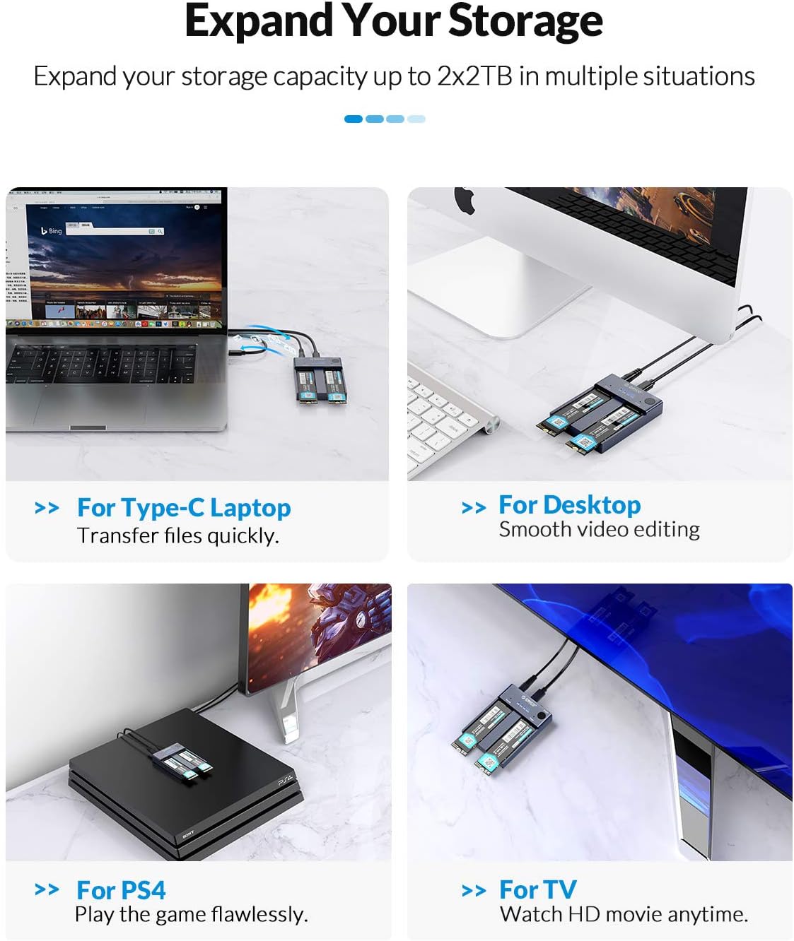 ORICO Dual-Bay NVMe SSD Docking Station USB-C to M.2 SATA Enclosure Gray DEMO