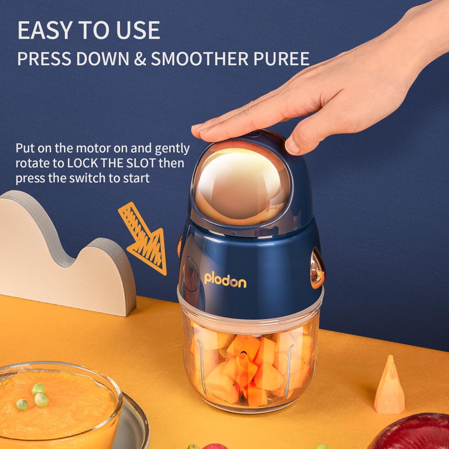 Plodon Blue Mini Food Processor Blender Grinder Chopper Puree Machine for DEMO