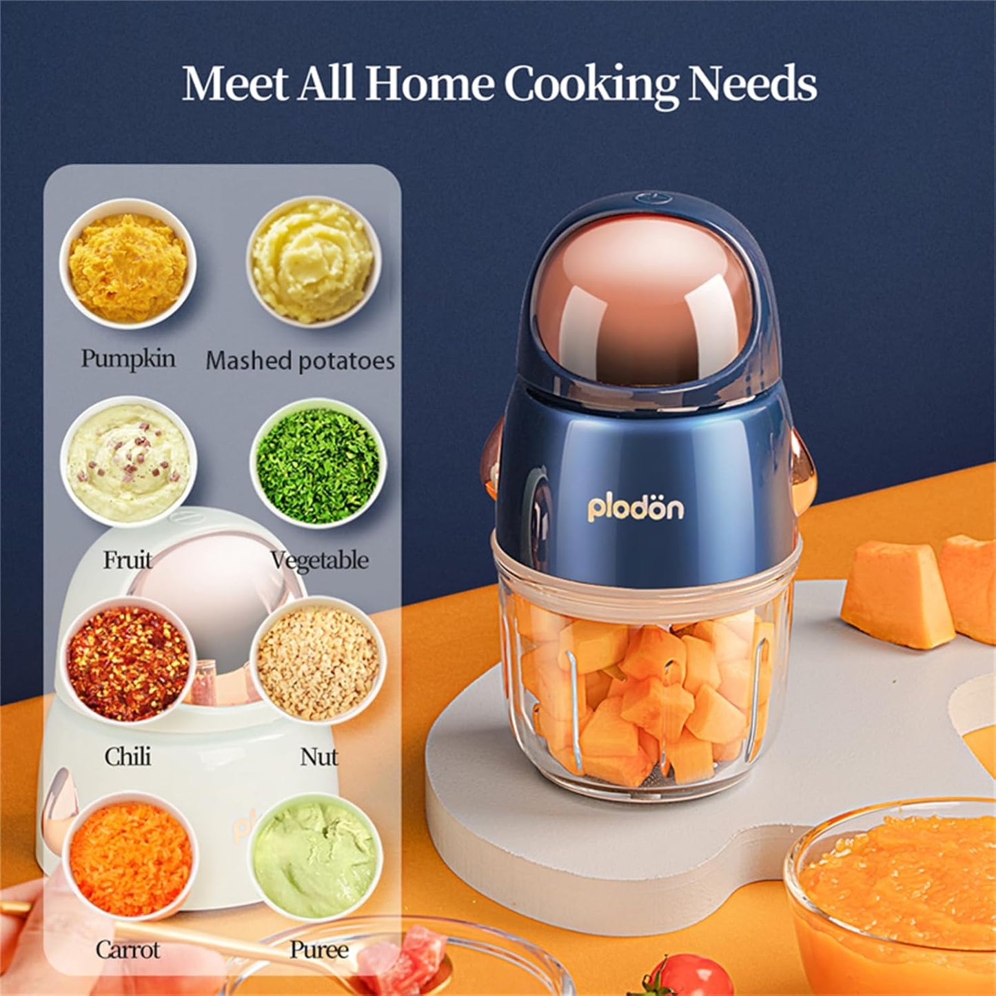 Plodon Blue Mini Food Processor Blender Grinder Chopper Puree Machine for DEMO