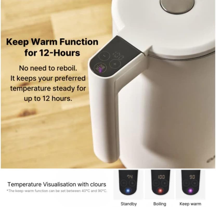 CUCKOO Electric Kettle with Simple Touch Temperature Control, White, 1.0L DEMO
