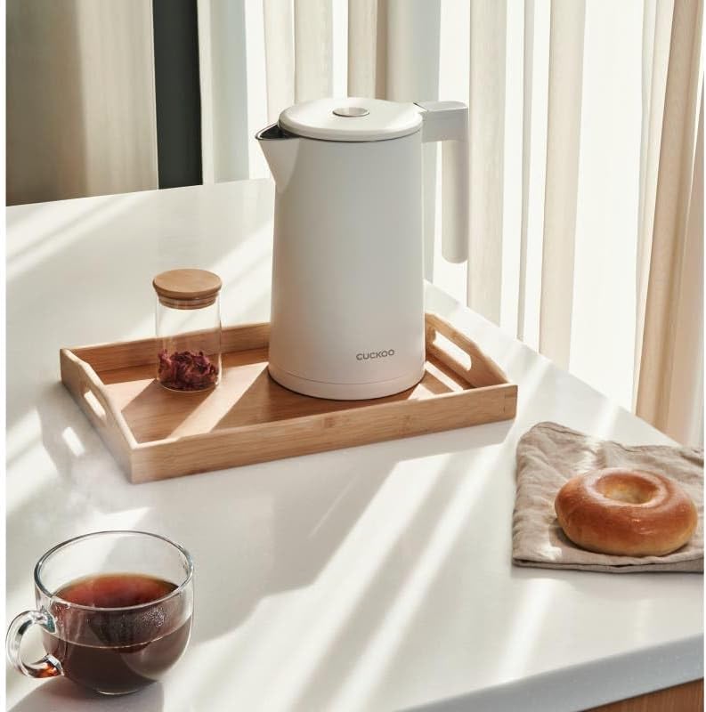 CUCKOO Electric Kettle with Simple Touch Temperature Control, White, 1.0L DEMO