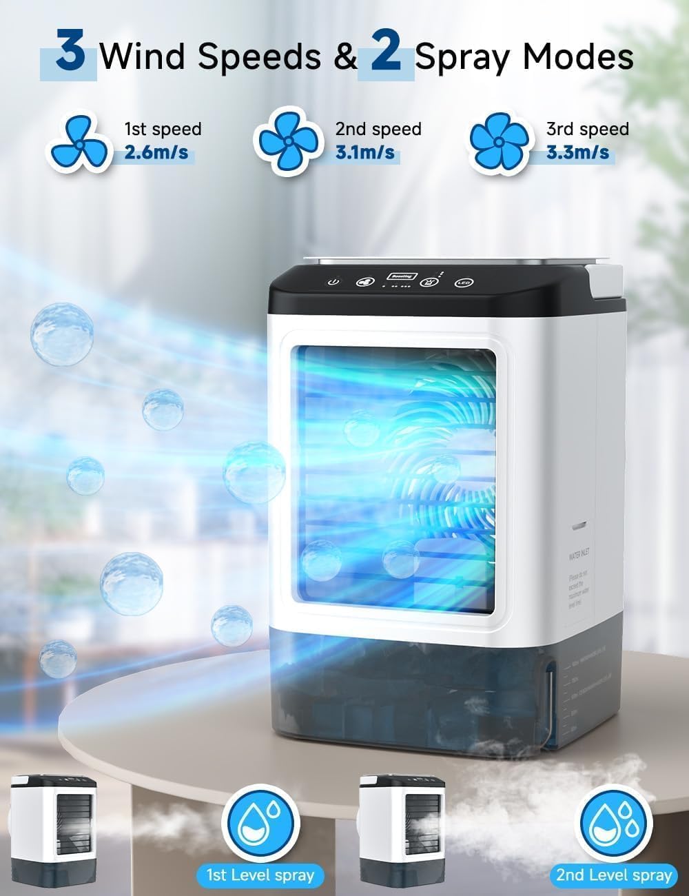 COOLECH Portable Mobile Air Conditioner 3 Speeds 2 Spray Modes Boosting DEMO