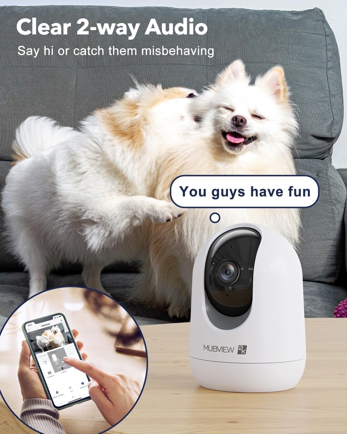 MUBVIEW Pet Camera with Phone App Indoor Security 2.4/5GHz WiFi 4 Pack DEMO