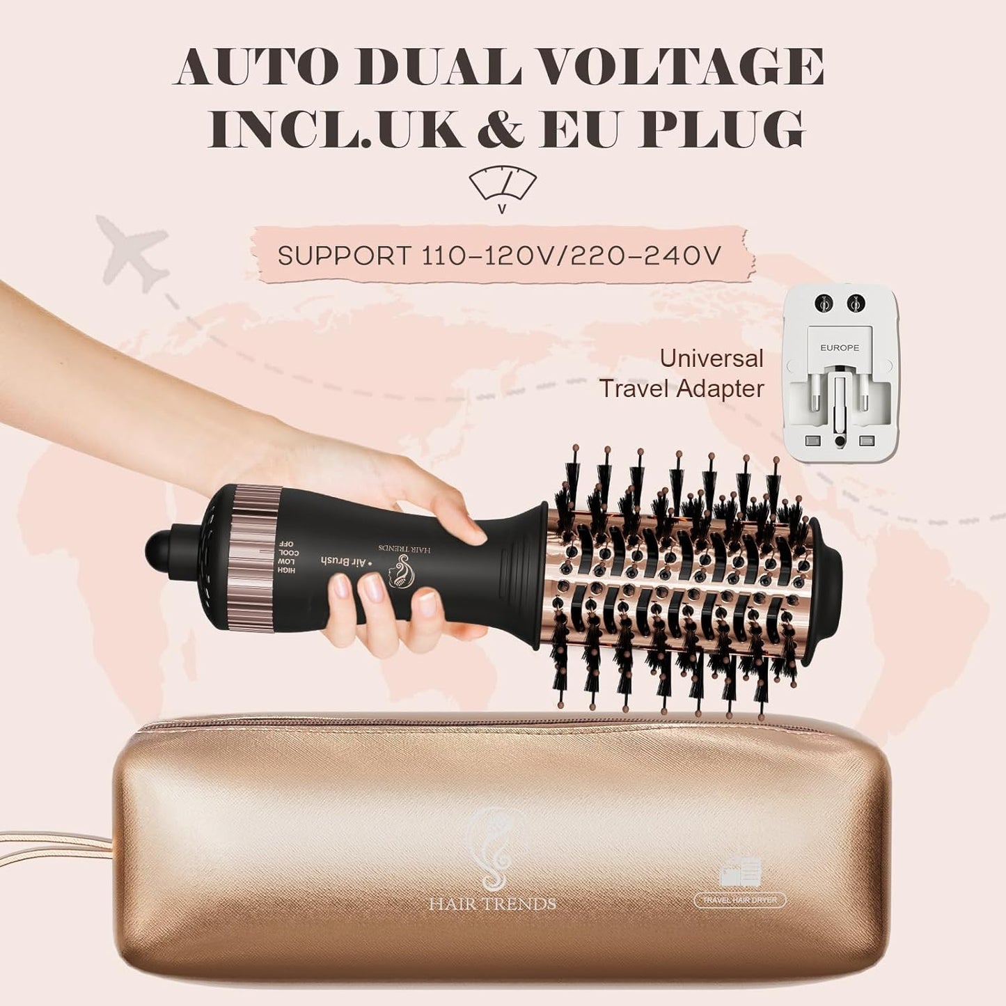 Madremía Hot Air Stylers Dual Voltage Hair Dryer Travel Brush Curler DEMO