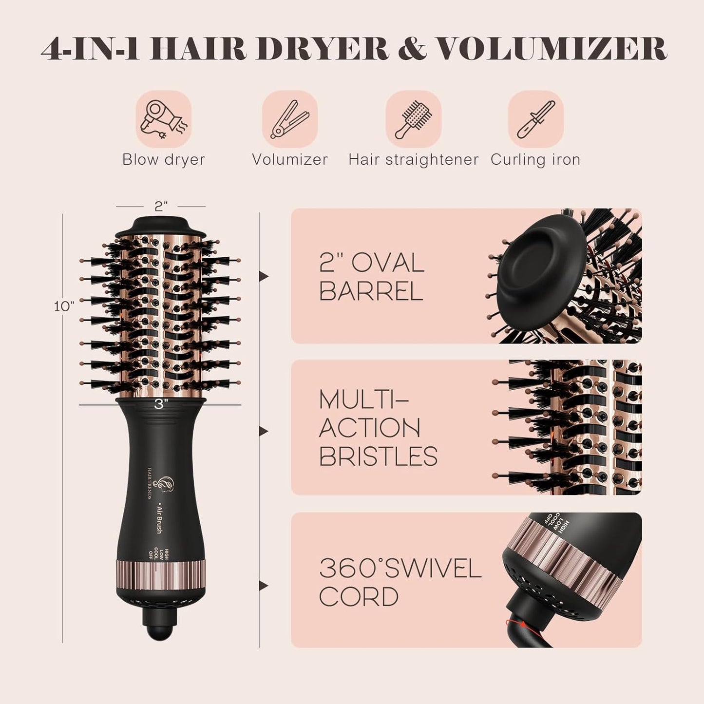 Madremía Hot Air Stylers Dual Voltage Hair Dryer Travel Brush Curler DEMO