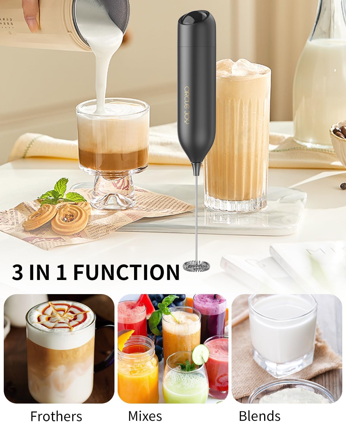 CIRCLE JOY Handheld Battery Operated Milk Frother Electric Mini Drink DEMO