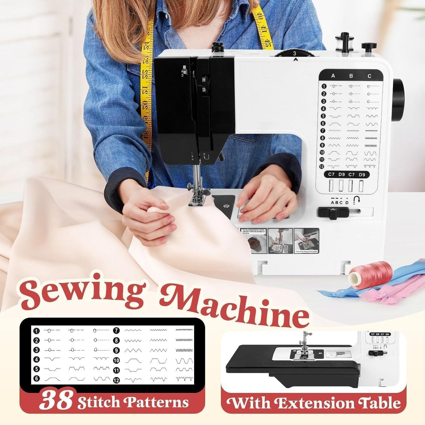 ZLLAUEFBB 38-Stitch Electric Mending Machine for Sewing, Black Finish DEMO