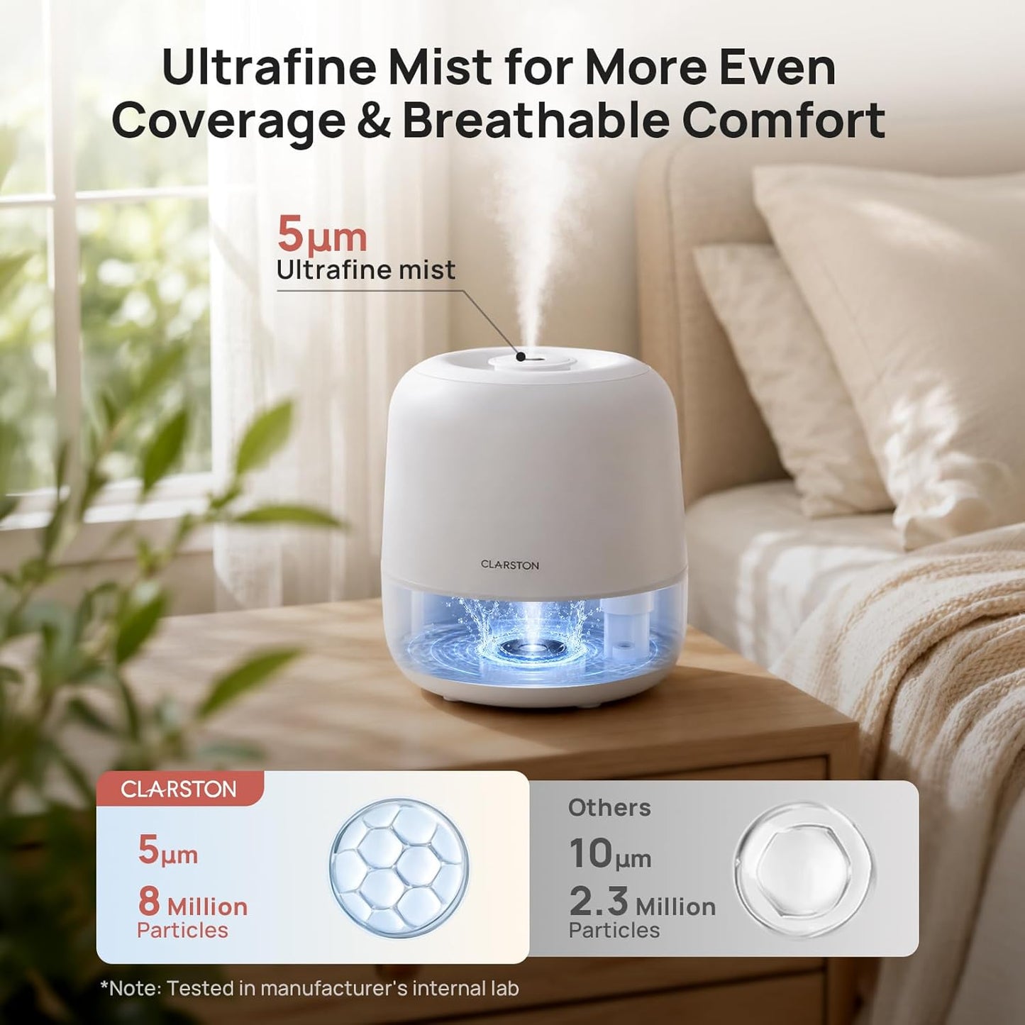 Clarston 2L Humidifier Top Fill 360° Nozzle Quiet Efficient Single Room DEMO