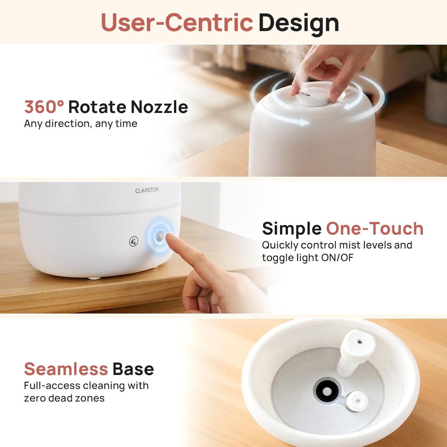 Clarston 2L Humidifier Top Fill 360° Nozzle Quiet Efficient Single Room DEMO