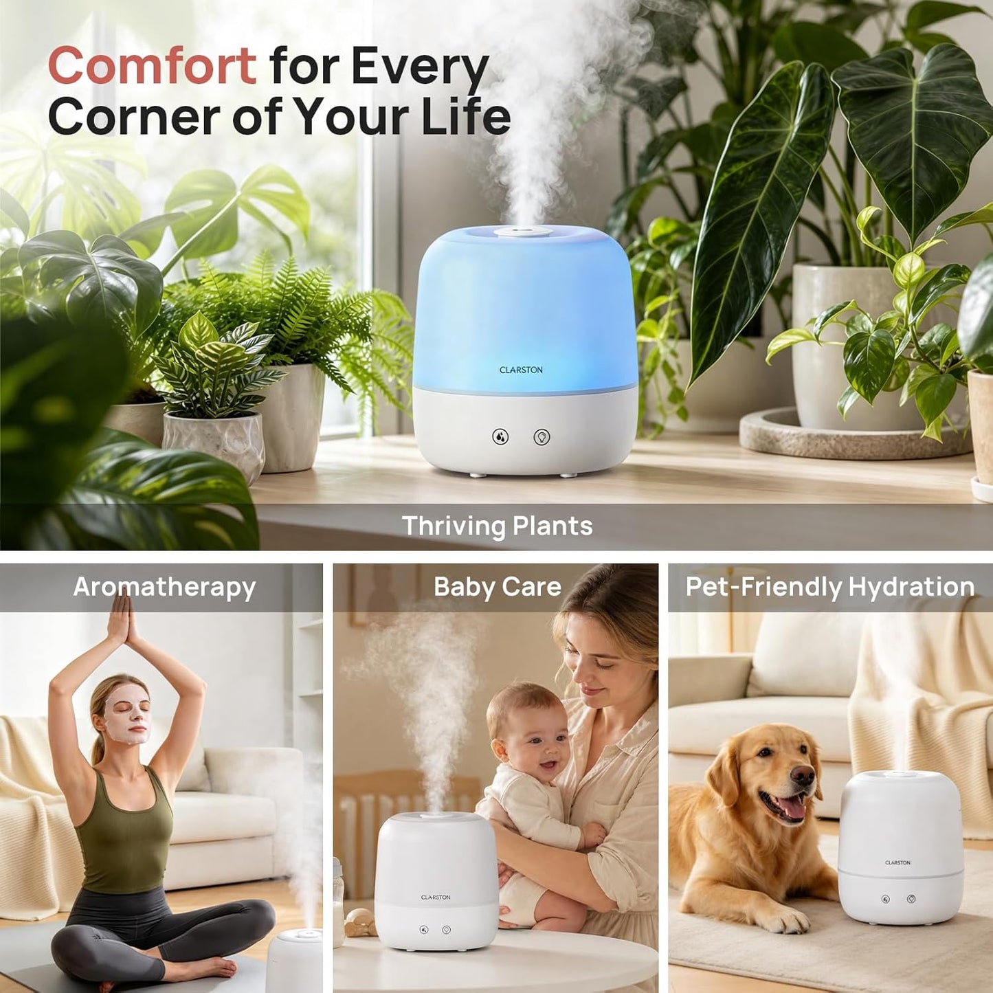 Clarston 2L Humidifier Top Fill 360° Nozzle Quiet Efficient Single Room DEMO