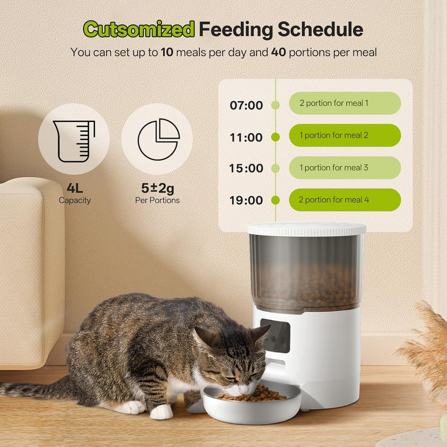 Mukkela 4L Timed Automatic Cat Dry Food Dispenser with Voice Recording DEMO