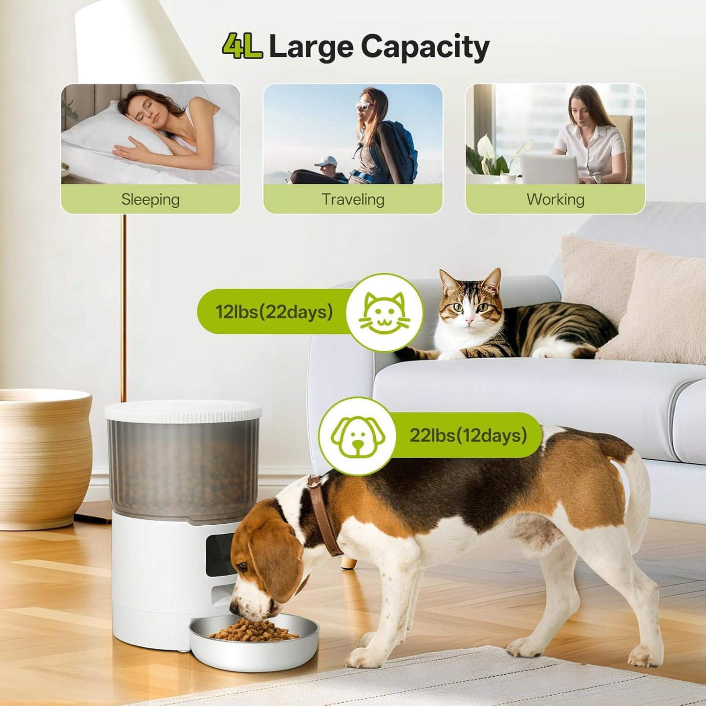 Mukkela 4L Timed Automatic Cat Dry Food Dispenser with Voice Recording DEMO