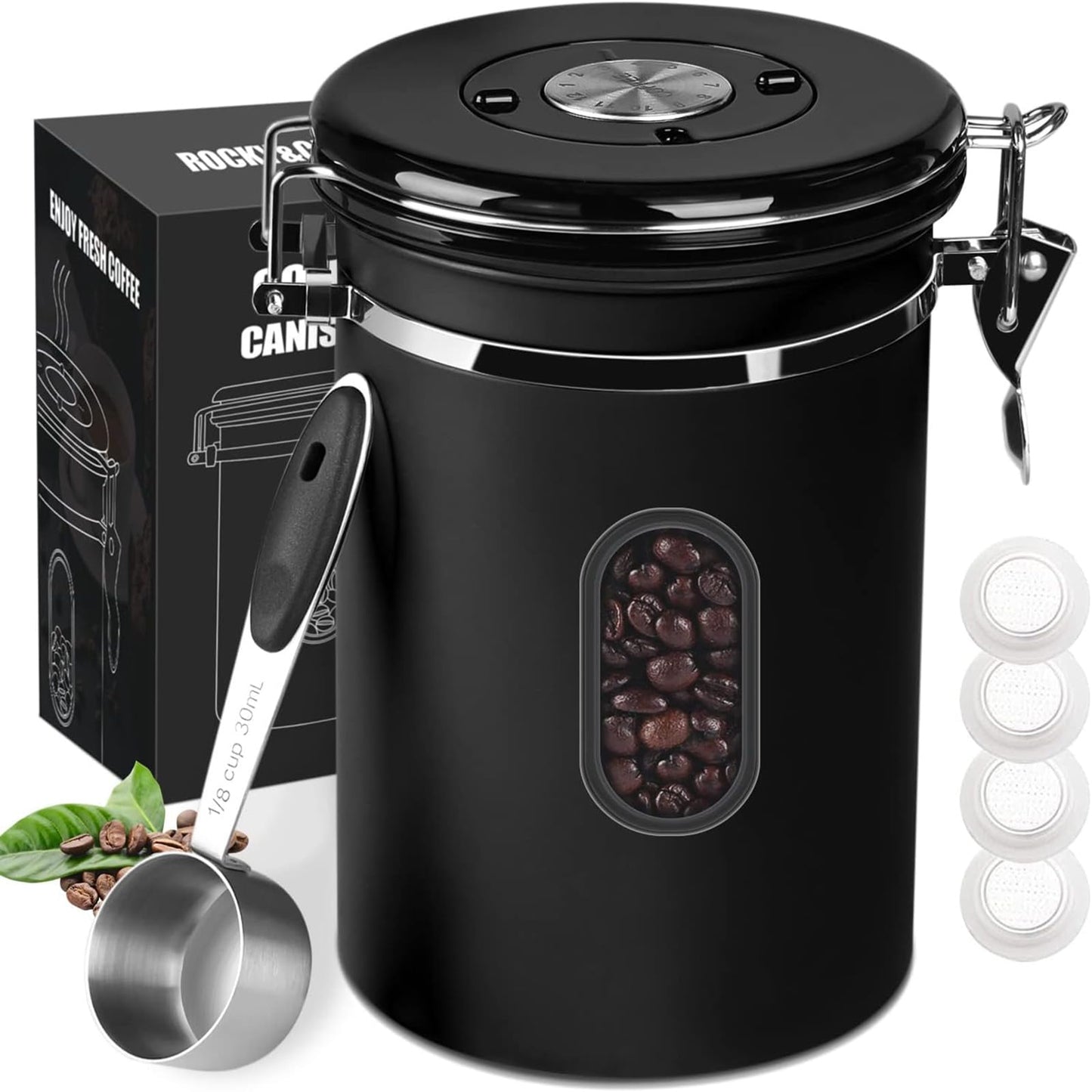 EZKOXAH Airtight Coffee Beans Canister Stainless Steel Container Size M DEMO