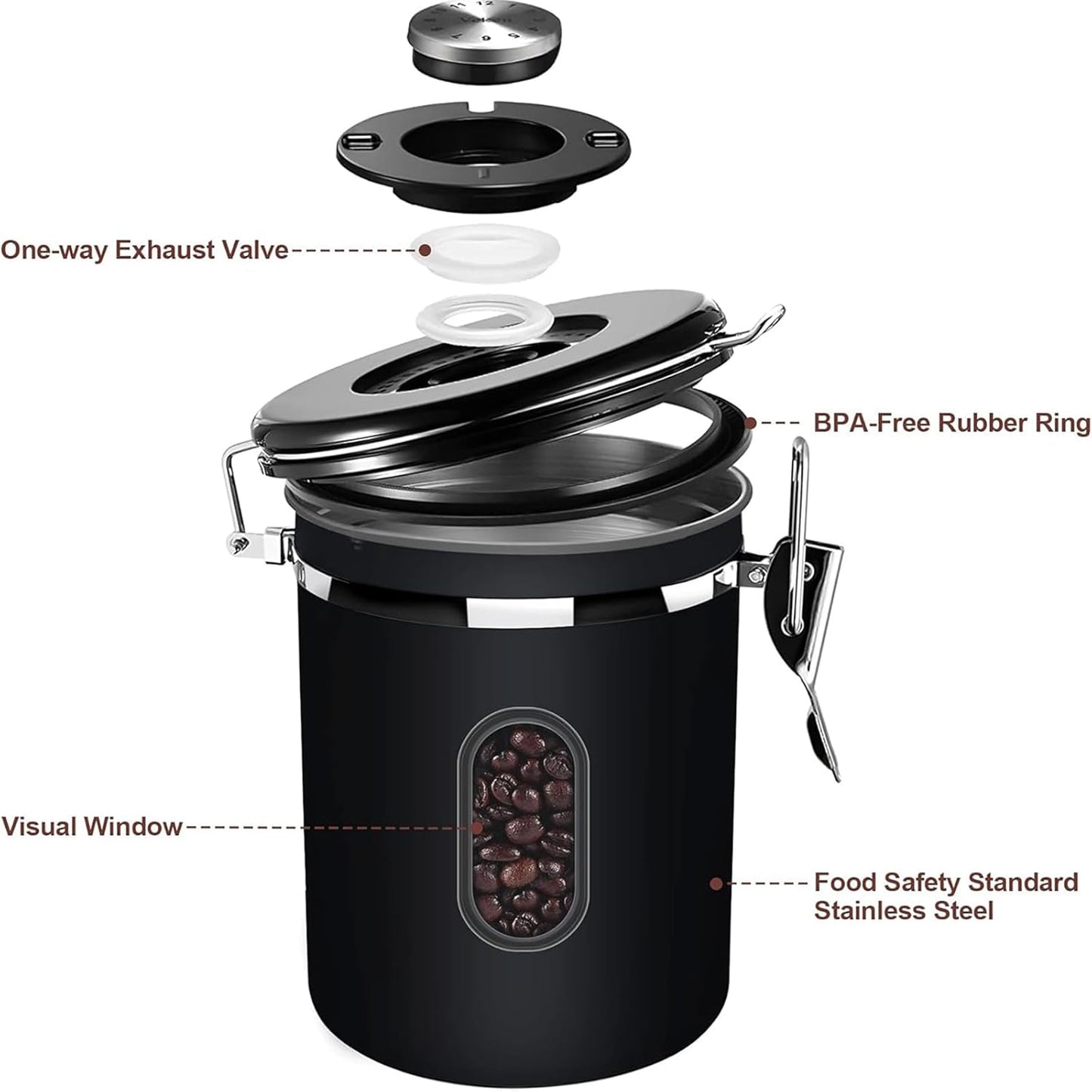 EZKOXAH Airtight Coffee Beans Canister Stainless Steel Container Size M DEMO