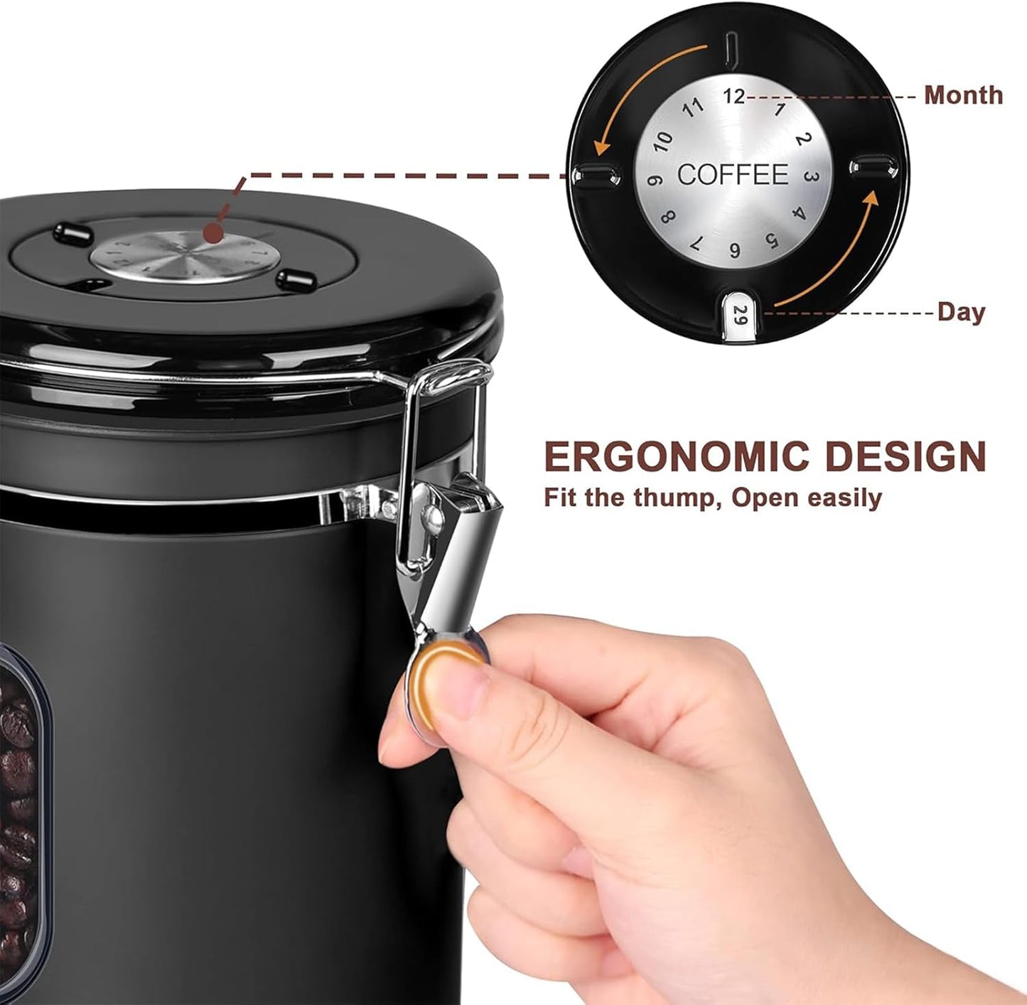 EZKOXAH Airtight Coffee Beans Canister Stainless Steel Container Size M DEMO