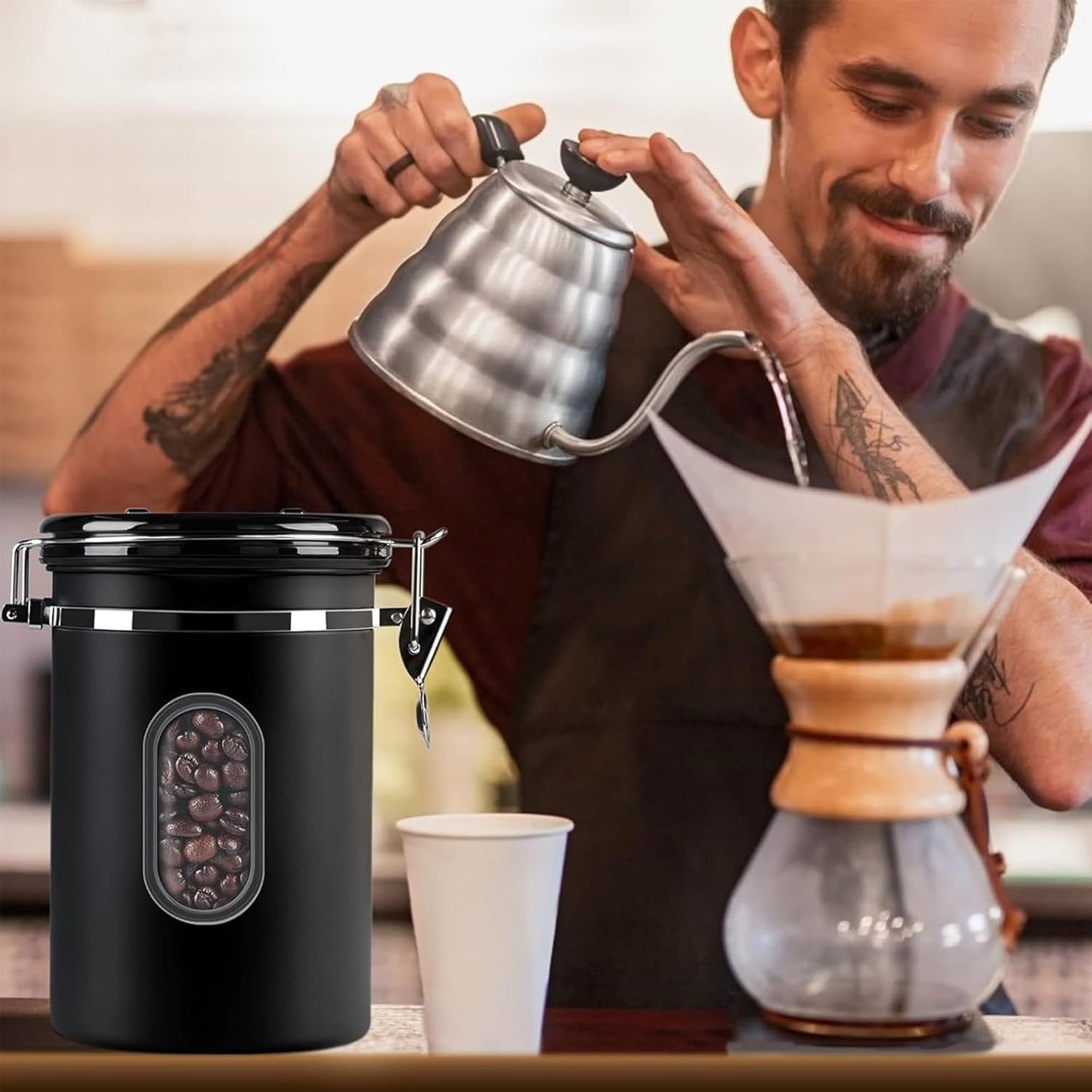 EZKOXAH Airtight Coffee Beans Canister Stainless Steel Container Size M DEMO