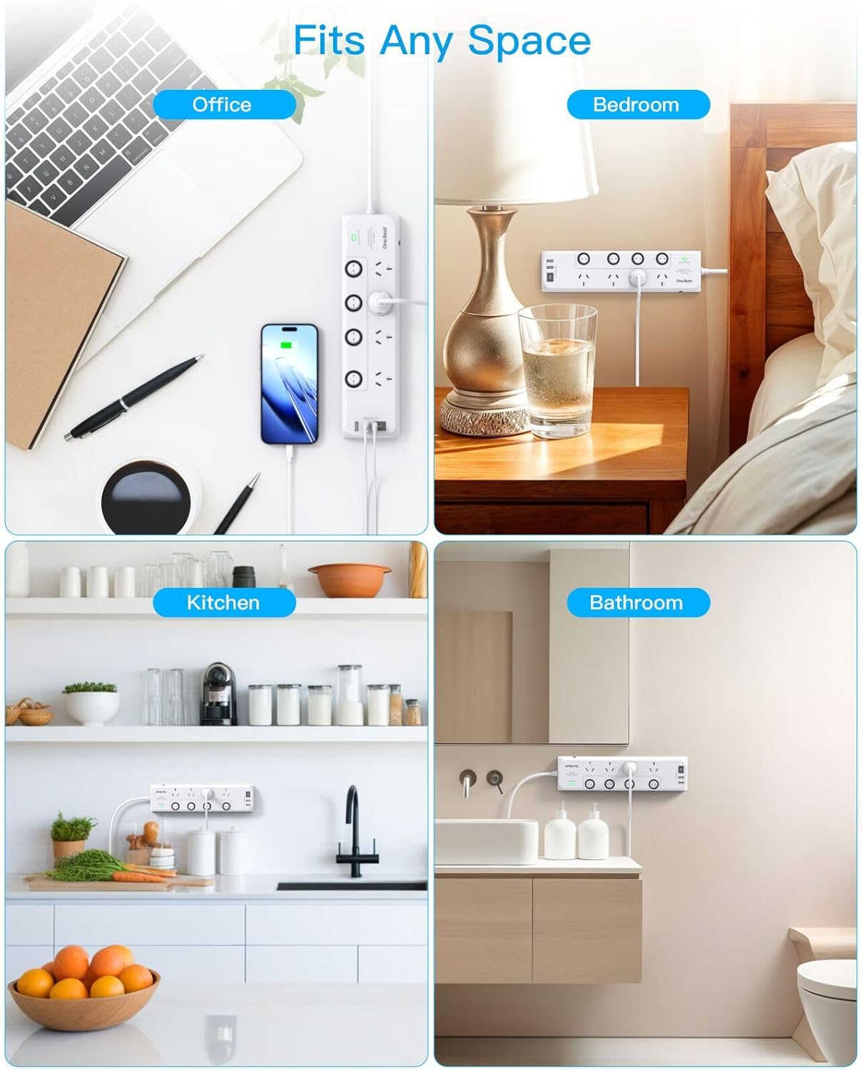 One Beat White Power Strip Surge Protector with 4 Outlets and Individual DEMO