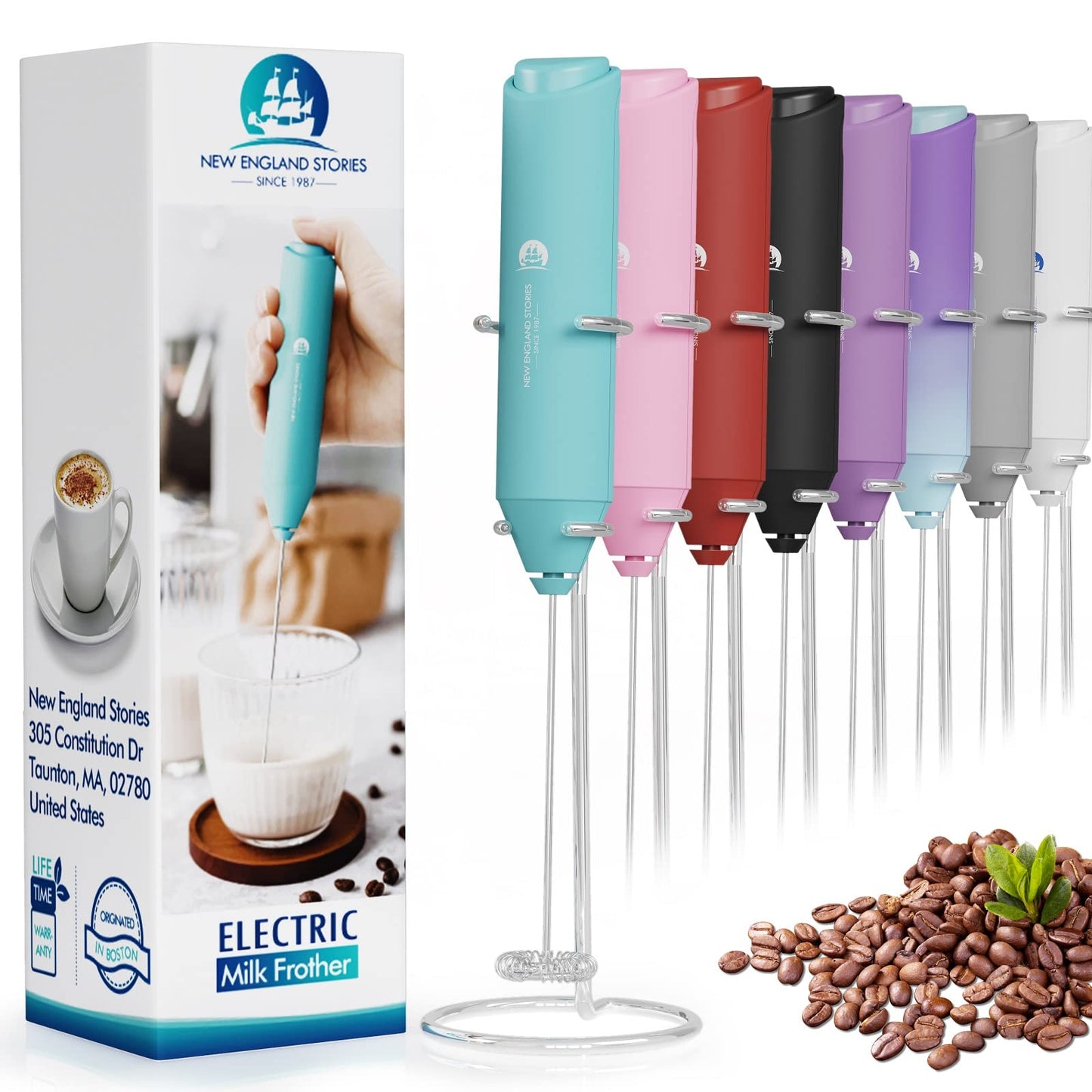 England Stories Aqua Handheld Milk Frother & Foam Maker for Cappuccinos DEMO