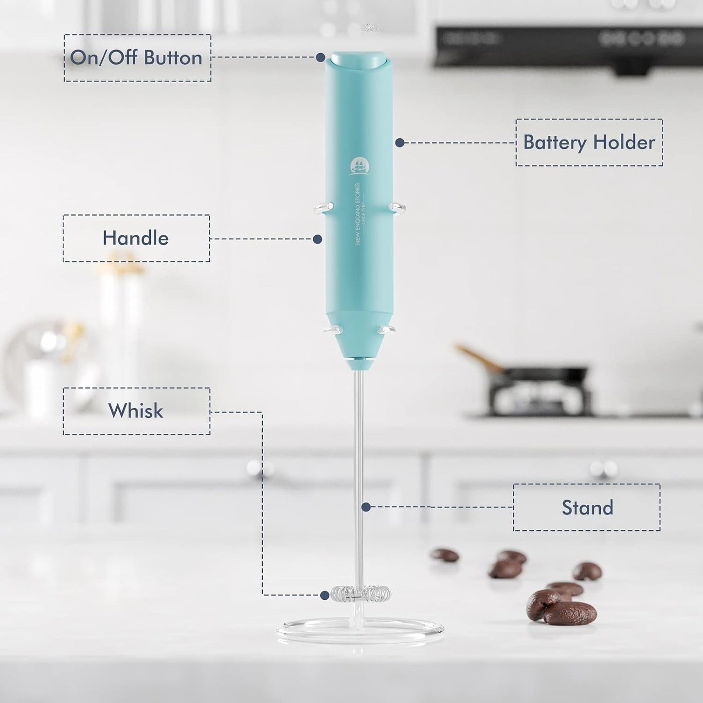 England Stories Aqua Handheld Milk Frother & Foam Maker for Cappuccinos DEMO